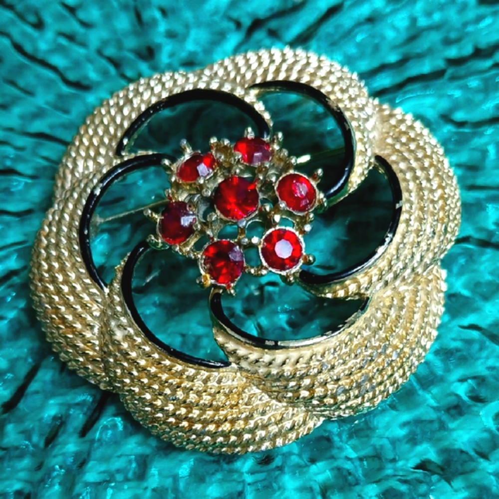Vintage Red Crystal Brooch
